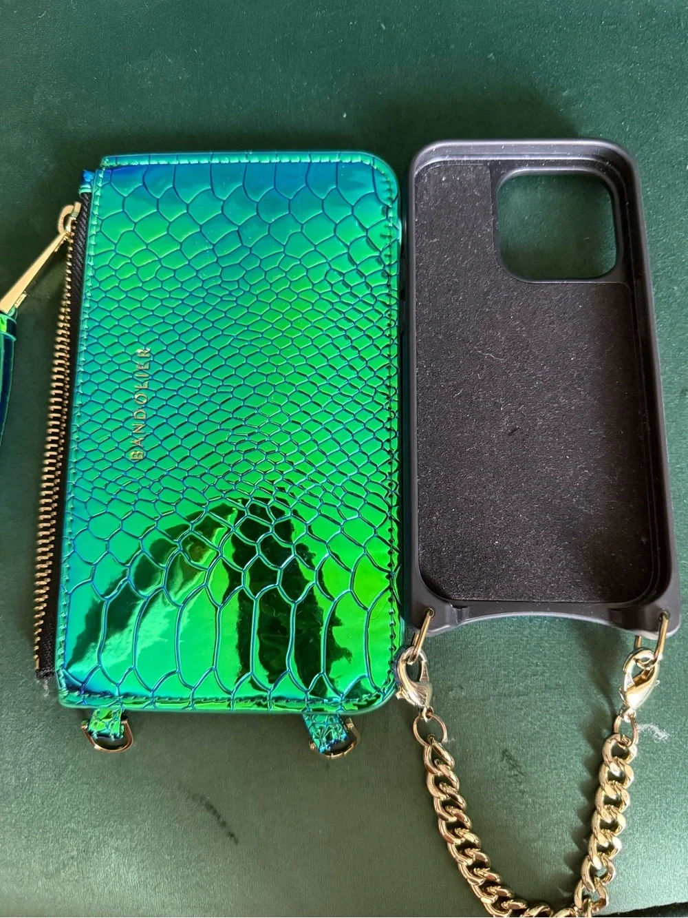 Bandolier Iridescent Green Blue Snake-Embossed Phone Wallet & Case